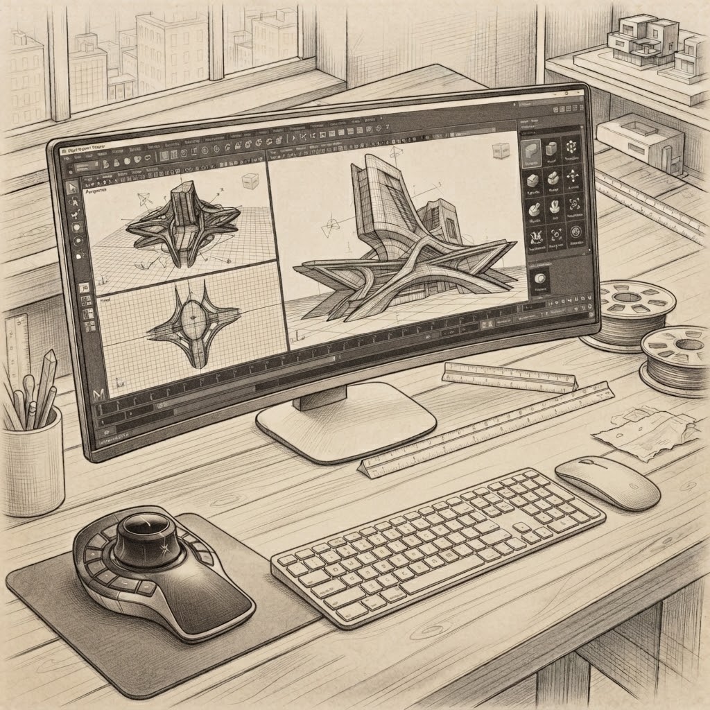 3D modelling and construction of an architectural project sur ordinateur
